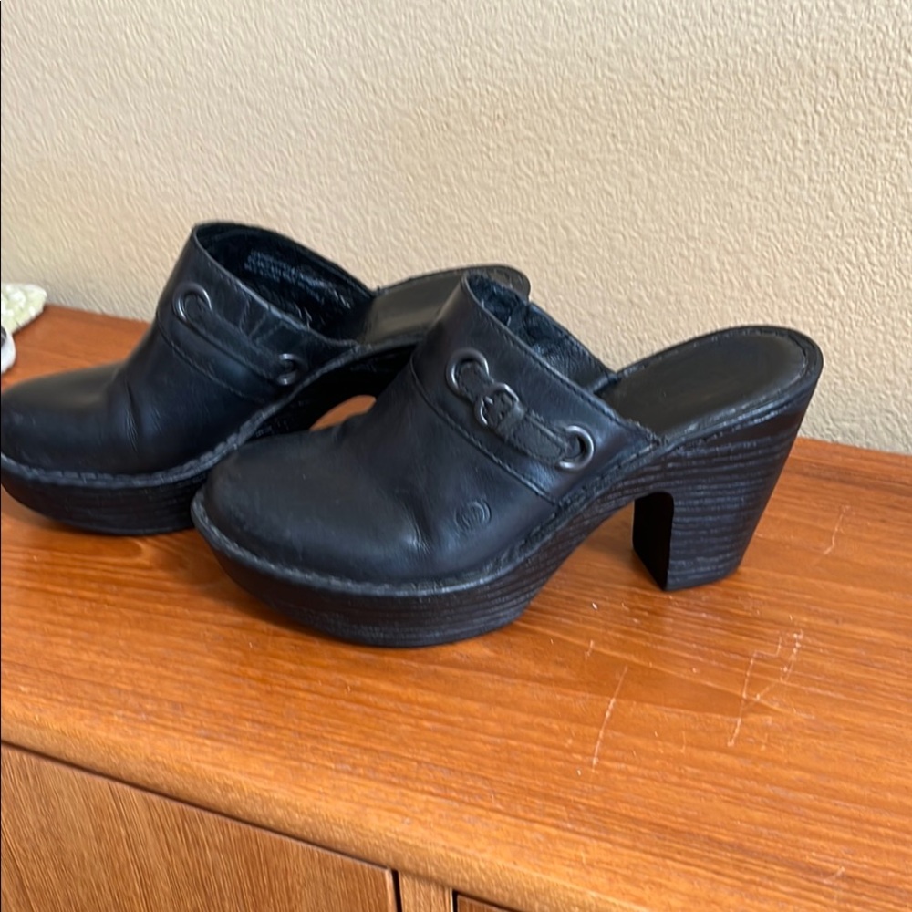 Born Black Leather Clogs